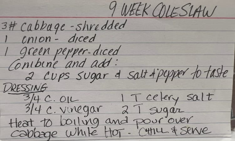 Nine Week Coleslaw Recipe