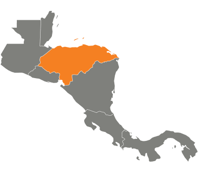 A graphic highlighting Honduras within the Central American region