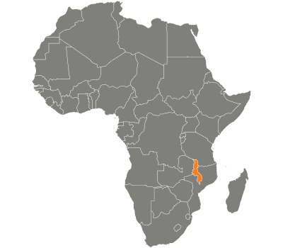 A graphic highlighting Malawi within the African Continent